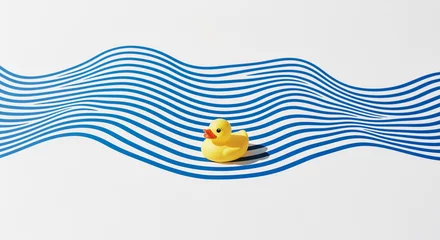 Yellow Rubber Duck on Blue and White Striped Waves © Zamurovic Brothers