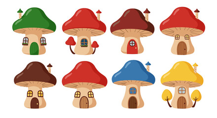 Colorful mushroom houses illustration