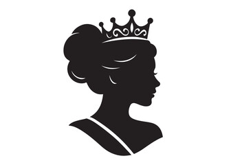beauty queen head logo silhouette vector, beauty queen logo icon silhouette, queen logo with a crown on her head, beauty queen luxury queen vector logo silhouette design on white background