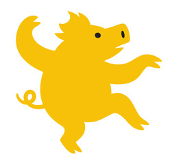 Pig illustration, colorful minimalist style, mid-century modern, childlike shapes, whimsical character design, no outlines, solid colors, stylized proportions