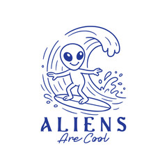 Alien surfing illustration minimalist t shirt design