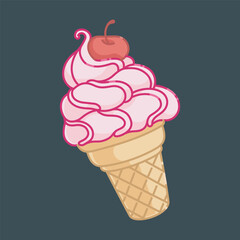 outlined strawberry ice cream with cherry fruit in isolated background