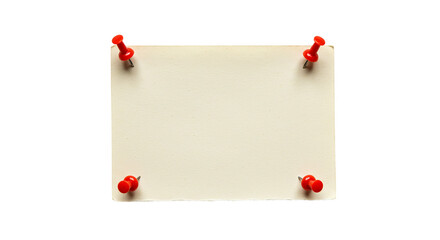 A blank antique memo pinned with vibrant red pushpins ready for your big idea against a on transparent background