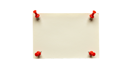 A blank antique memo pinned with vibrant red pushpins ready for your big idea against a on transparent background