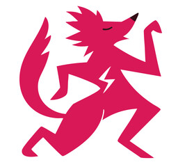 Fox illustration, colorful minimalist style, mid-century modern, childlike shapes, whimsical character design, no outlines, solid colors, stylized proportions