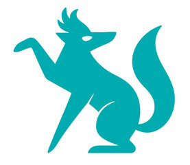 Fox illustration, colorful minimalist style, mid-century modern, childlike shapes, whimsical character design, no outlines, solid colors, stylized proportions