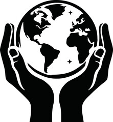 Silhouette of hands holding earth
 vector isolated on white background