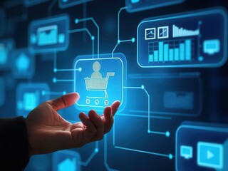 Digital online marketing commerce sale concept, Promotion of products or services through digital channels search engine, social media, email, website, Digital Marketing Strategies.