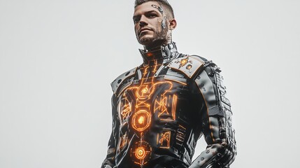 Cyberpunk man in futuristic armor, glowing energy