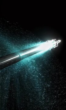 Abstract Silver Bullet with Emitting Light and Energy Trail Against a Dark Background