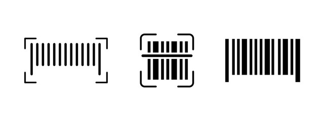 Barcode icon. Vertical black lines representing product barcode vector illustration. Used in inventory systems, checkout scanning, and product labeling. Commerce and retail tracking tool.