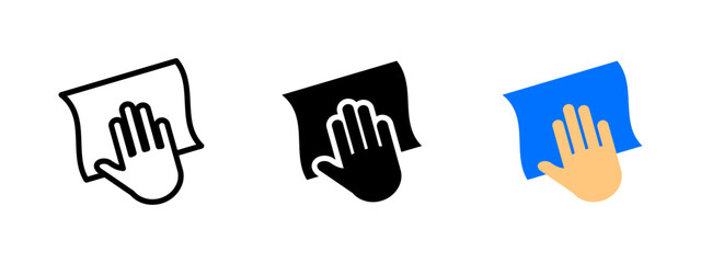 Cleaning icon. Hand wiping surface with cloth vector illustration. Symbol of sanitation and hygiene maintenance. Represents household cleaning, disinfection and care.