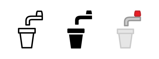 Drinking fountain icon. Water dispenser with push button on curved spout vector illustration. Hydration source in schools or public buildings symbol. Clean water access pictogram.
