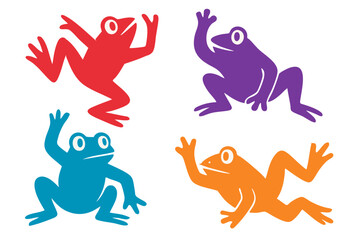 The Frog illustration, colorful minimalist style, mid-century modern, childlike shapes, whimsical character design, no outlines, solid colors, stylized proportions