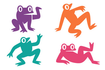 Obraz premium The Frog illustration, colorful minimalist style, mid-century modern, childlike shapes, whimsical character design, no outlines, solid colors, stylized proportions
