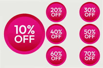 a set of discount offer and percentage banner poster sticker. pink circle and icon style 3d label season element. use this sign and symbol any business post and social media sale post design template 
