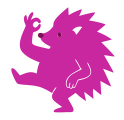 Hedgehog illustration, colorful minimalist style, mid-century modern, childlike shapes, whimsical character design, no outlines, solid colors, stylized proportions
