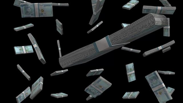 Falling stacks of 20000 guinean francs in a dramatic cash display