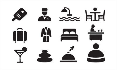 Hotel Amenities Icons Set for Tourism and Hospitality