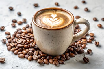 cup of coffee with beans