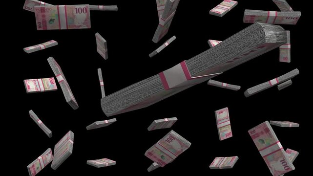 Falling Caribbean guilder banknotes create a dynamic cash display