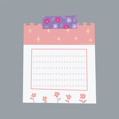 Aesthetic pink floral sticky note for journaling and message in isolated background