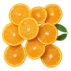 Freshly Sliced Oranges Arranged in a Beautiful Display on White Background, isolated on transparent background.