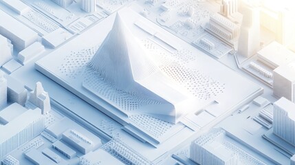 All-white abstract architectural model with a stepped pyramidal form