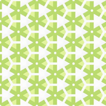 bright geometric pattern with interlocking green hexagons forming six-pointed stars over a white backdrop