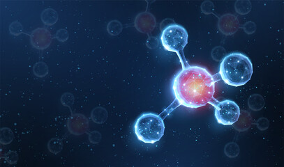 Molecule. Abstract futuristic micro molecule structure with sphere on blue background.