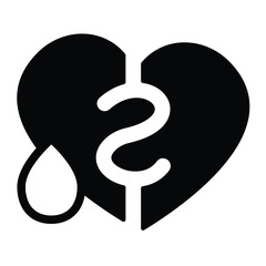 Dollar on heart and drop of blood solid icon, charity concept. Vector graphics. Blood donation sign on white background, style mobile or design.