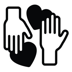 Human hands and hearts solid icon, charity concept. Vector graphics. Love sharing and exchange, donations sign on white background, style mobile or design.