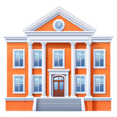 Elegant Orange Building with Columns and Wide Stairs in Classic Style, isolated on transparent background.
