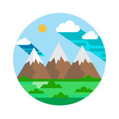 Majestic mountain landscape under a clear blue sky with soft clouds and vibrant greenery during the day