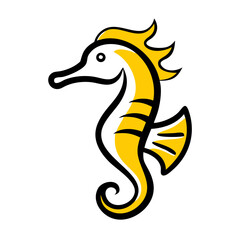 Naklejka premium Bright and lively yellow seahorse design featuring an elegant curl and flowing fins against a white background