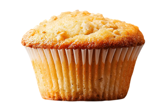 A single, freshly baked muffin with a crunchy topping. Perfect for breakfast, brunch, or a sweet treat.