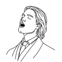 Man expressing emotions with open mouth in line outline vector style  