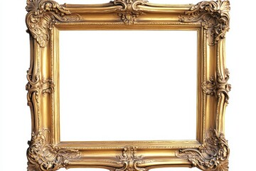 Ornate gold picture frame isolated on white.
