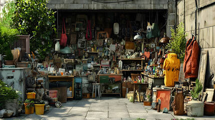 Outdoor Garage Sale Filled With Many Vintage Items