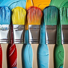 Vibrant artistic expression studio paintbrushes in colorful paint creative environment close-up view inspiration through art
