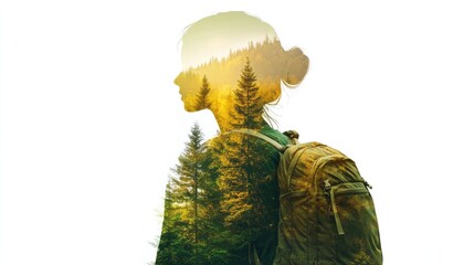 Woman with backpack enjoying the beauty of nature and forests