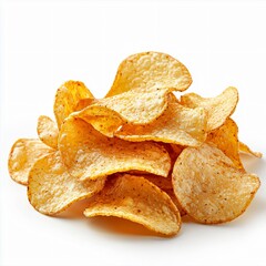 Crispy potato chips delight culinary showcase food photography bright studio background top-down view snack indulgence