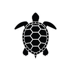 Top View Turtle Silhouette – Black Sea Animal Vector with Geometric Shell Design