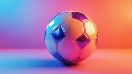 Naklejka premium Vibrant football ball in illuminated studio setting reflecting colorful spectrum