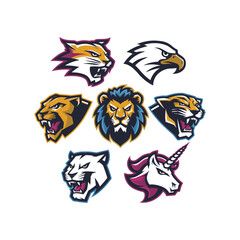 Wild Animal Mascot Logo Set – Lion, Tiger, Eagle, Panther and Unicorn Emblems