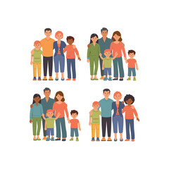 Diverse Families Standing Together – Multicultural Group Family Illustration
