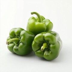 Fresh green bell peppers isolated on white background food photography culinary art minimalist style studio environment vibrant color concept
