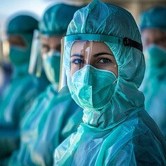 Healthcare workers in protective gear hospital environment photostock image focused viewpoint commitment to safety