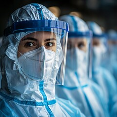 Healthcare workers in protective gear hospital setting photo collection covid-19 pandemic close-up unity in crisis