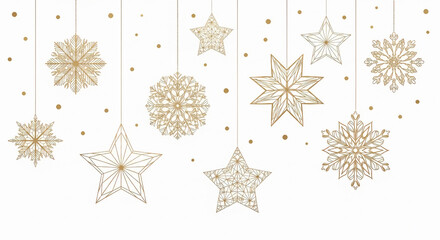 Fototapeta premium christmas background golden stars snowflake on white background